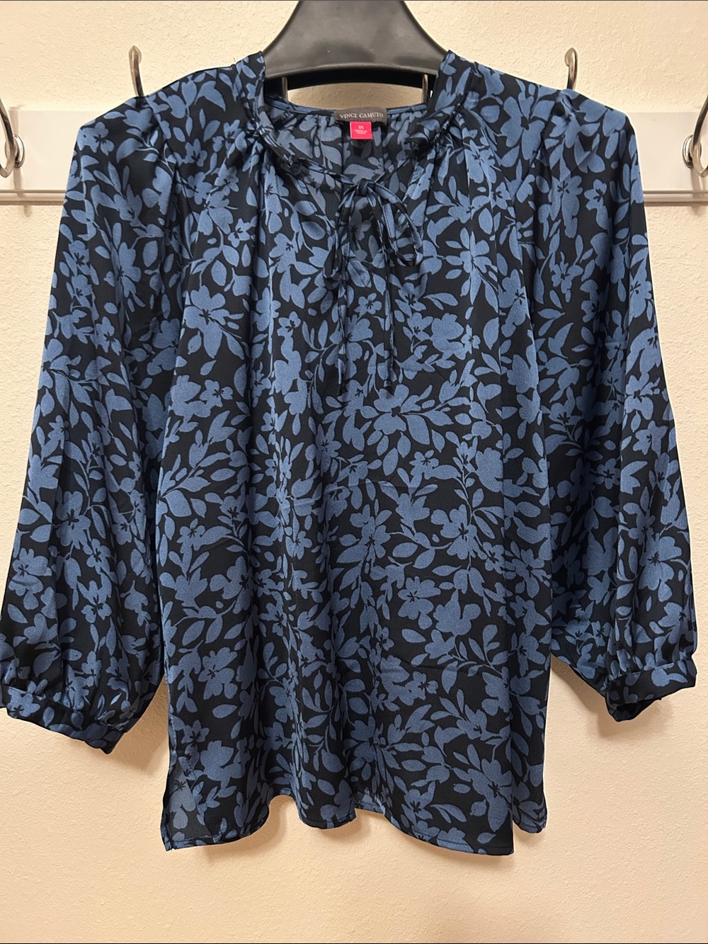Vince Camuto Black Blouse with Blue Floral Print